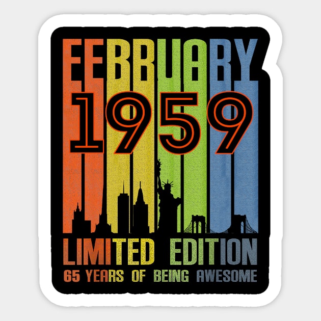 February 1959 65 Years Of Being Awesome Limited Edition Sticker by Red and Black Floral